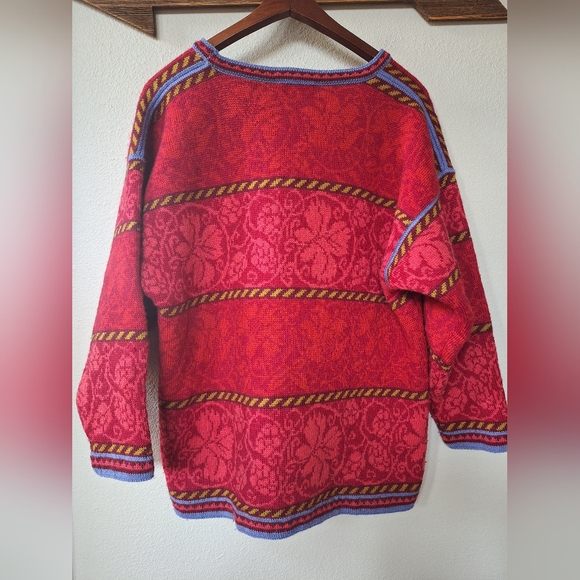Oleana The Norwegian Story Wool Sweater Red Floral Womens L/XL - Picture 5 of 5
